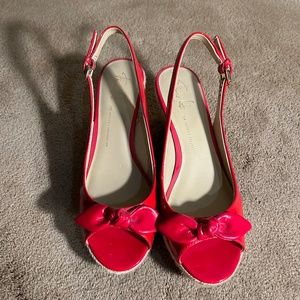 Franco Sarto Red Patent Espadrille Wedges